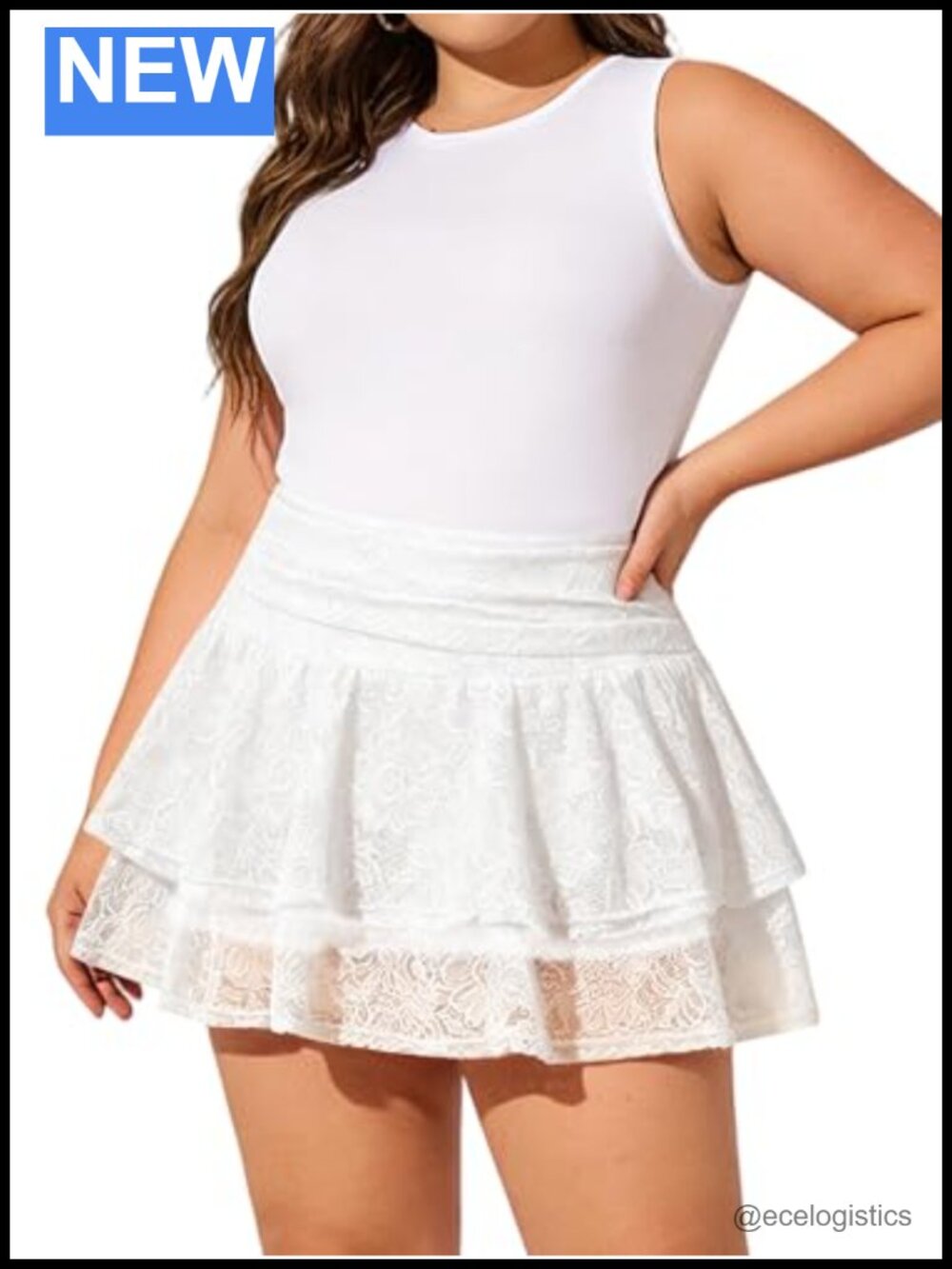 Plus Size Lace Mini Skirt High Waisted Y2K Ruffle Skort with Pockets